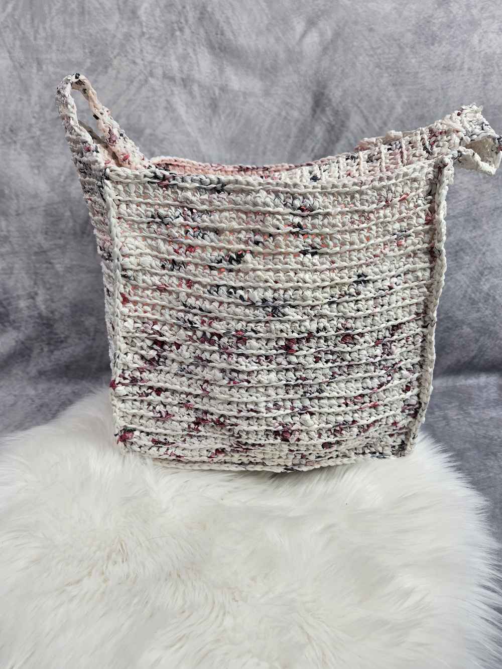 Handmade Cream Crochet Tote Bag with Pink Speckle